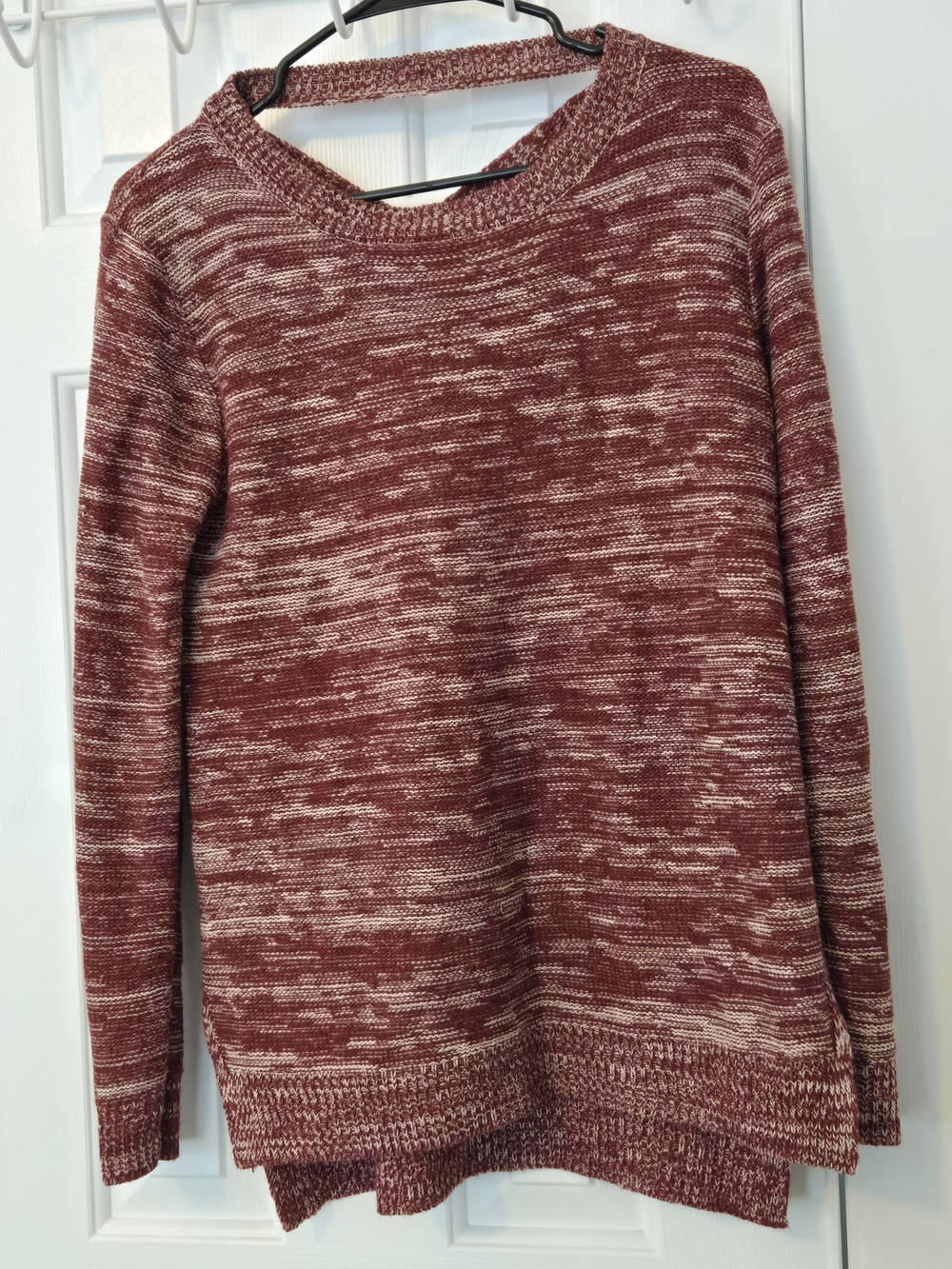 Madison Lilly Marled Burgundy Scoop Neck Sweater Criss Cross Back Size M